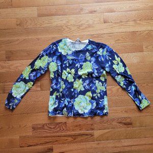 Isaac Mizrahi Floral Shirt/Cardigan with Knit Detail Size M